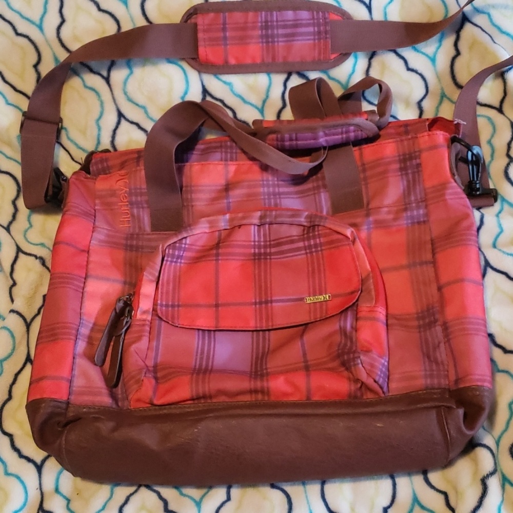 HURLEY red plaid pattern shoulder bag